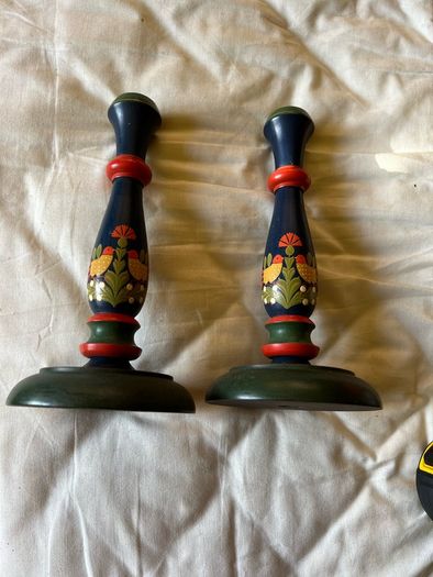 Vintage, Handpainted Hollo Muhely Hungarian Candlesticks