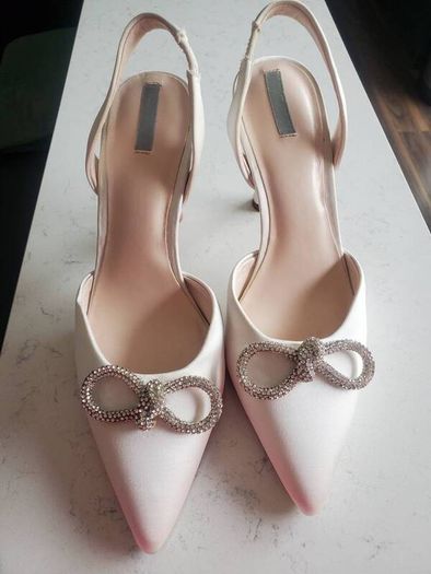 New Ivory Satin Slingbacks
