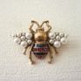 Honey Bee Pearl Crystal Brooch Pin Image 3