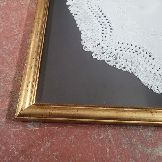 Antique framed embroidered doily