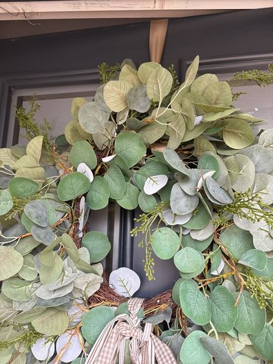 Faux eucalyptus wreath ,mixed foliage and bow detail