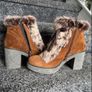 Premoli Brown Suede Fur Trim Chunky Heel Ankle Boots Size 38/UK 5 Image 4