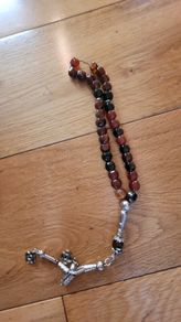 Semi-precious Brown Onyx Agate Prayer Beads with Silver Accents x33