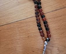 Semi-precious Brown Onyx Agate Prayer Beads with Silver Accents x33