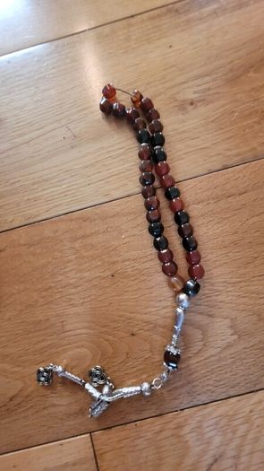 Semi-precious Brown Onyx Agate Prayer Beads with Silver Accents x33