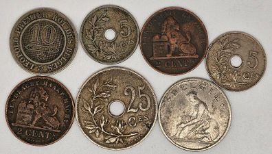 Belgium Mixed Date Coin Lot 1862 1906 1905 1923 1925 7 Coin Lot