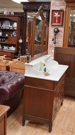 Antique French Oak Dressing Chest with Marble Top