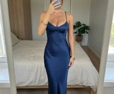 Navy Satin Evening Dress