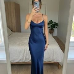Navy Satin Evening Dress