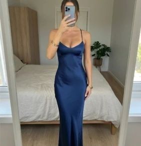 Navy Satin Evening Dress