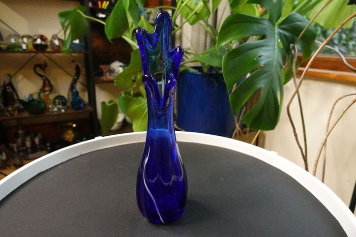 Vintage Cobalt Blue Swung Vase With White Streak