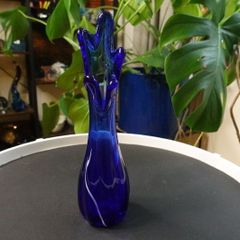 Vintage Cobalt Blue Swung Vase With White Streak