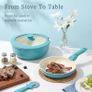 11Pcs Pots and Pans Set with Detachable Handle, Pans Set with Ceramic Non-Stick Coating, Induction Stackable Cooking Pots Set, Mobile Cookware Set Ovenproof Safe, Blue Gradient Image 7