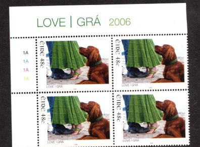 2006 Ireland Love/ Greetings Commemorative Stamp Plate Block 1A1A1A1A Mint Never Hinged (MNH)