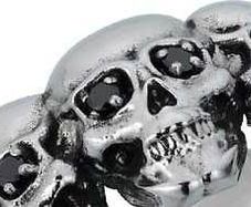 Gothic Stainless Steel 7 Skull Rings with Black Cubic Zirconia Stones (Set of TWO in Size X)