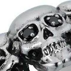 Gothic Stainless Steel 7 Skull Rings with Black Cubic Zirconia Stones (Set of TWO in Size X)