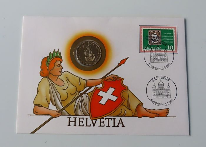 Swiss 1986 coin stamp cover 2 Francs BUNC
