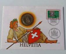 Swiss 1986 coin stamp cover 2 Francs BUNC