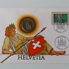 Swiss 1986 coin stamp cover 2 Francs BUNC