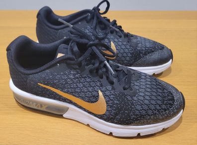 Nike Air Max Sequent 2- Black Gold White Woman's Trainers Size UK 5.5 (38.5) 24cm