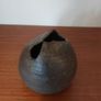 Fabulous Small Hand-Thrown Art Pottery Globe Shaped Vase with A Cool Abstract Shaped Cutout For the Top Opening, Hand Made, But Unknown Maker Image 4