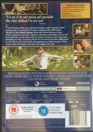 The Boy In The Striped Pyjamas [2008] Vera Farmiga, David Thewlis & Rupert Friend [Movie DVD]