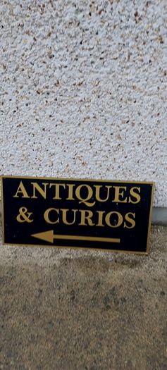 Antiques & Curios,hard plastic sign perspex. ,unusual and lovely colours,,32 inches length, 16 inches height,,buyer collects, see pictures for condition, used condition few marks nicks