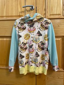 unique hoodie - pugs and donuts - size 12-14y
