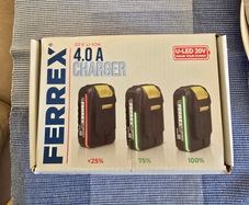 Ferrex Activ Energy 5AH 20V / 40V Lithium Ion Rechargeable Batteries. Ferrex Activ Energy 4A 20V / 40V Fast Charger. Ferrex Activ Energy 2AH 20V Lithium Ion Rechargeable Batteries.