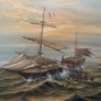 Vintage Huge Oil on Canvas Signed F Singer Maritime Sea Battle Image 2