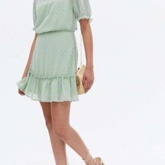 PRICE DROP, NEW LOOK, Flocked Spot Chiffon Mini Dress, Mint, BNWT, Size10