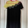 Sandro Black and Yellow Mini Dress with Lace - Size 8 Image 3