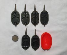 NEW - Size XL - Set of 6 Mixed Weight (4x40g) + (2x50g) - ARC Flat Method Feeders + Silicone Mould - Carp Tench Bream Feeder Method Pellet Dumbells Hybrid Roach