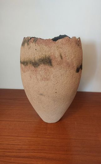 Fabulous Tall Hand-Built Studio Pottery Vase in a Textured Stoneware Clay with an Organic Asymmetric Shape, Hand Made, A Piece of Sculptural Art, But Unknown Maker