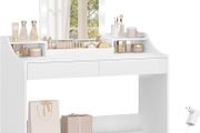 108 cm Dressing Table with LED Lighting, Adjustable Brightness, Dressing Table with Mirror, with 2 Drawers and 2 Open Compartments, Modern, White