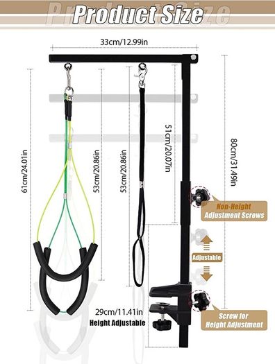 Foldable Pet Grooming Arm with Clamp, Dog Grooming Loop Noose & Two No Sit Haunch Holder, 35.5" Height Adjustment Grooming Arm for Large and Small Dogs (FREE POSTAGE)