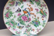 Small Chinese Porcelain Plate Hand Painted Bird, Flowers &amp; Butterflies  14.5cm