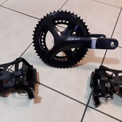 Shimano Sora 50-34T crankset + pedals (toeclips and straps)