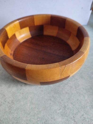 Rare find  CAMBRIDGE WARE Fruit Bowl Retro Mid Century 'The GRANTCHESTER' Patchwork Effect Wooden Bowl 1960s Home Decor Handmade Wooden Bowl Has Label