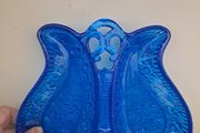 Vintage Turquoise Pressed Glass Twin Serving Dish