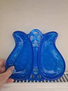 Vintage Turquoise Pressed Glass Twin Serving Dish
