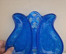 Vintage Turquoise Pressed Glass Twin Serving Dish