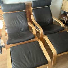 IKEA POANG Pair of Chairs & Matching Stools