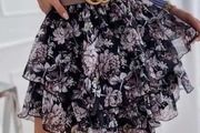 Print Tiered Frill Mini Skirt