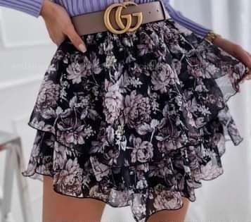 Print Tiered Frill Mini Skirt