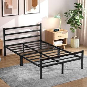 Double Bed Frames with Headboard 4ft6 Black Metal Double Bed Frame with Storage for Adult Teenagers Heavy Duty Non-Slip with Steel Slats No Box Spring Needed