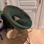 Dark green velvet moon chair with gold legs Image 4