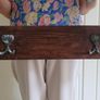 Antique Oak Wall Shelf with Brass Hooks Irish Made Image 2