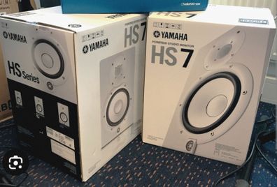HS7 studio monitors pair white
