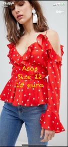 Red wrap around top with shoulder detail & straps size 12